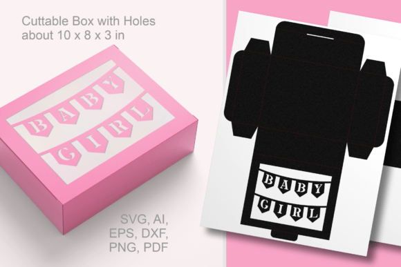 Baby Girl Banner Rectangular Favor Box Template