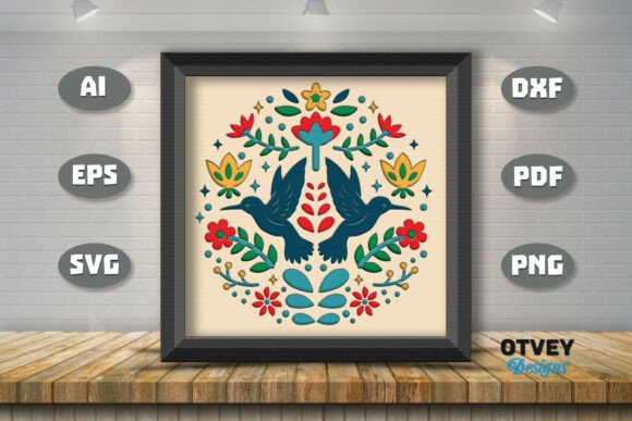Bird Folk Art Scandinavian Shadow Box: Digital Design Guide