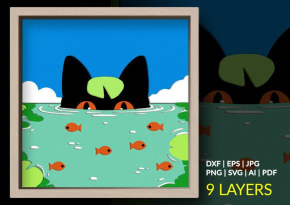 Bringing Whimsy to Life: Crafting with the Black Cat Fish Pond Shadow Box SVG