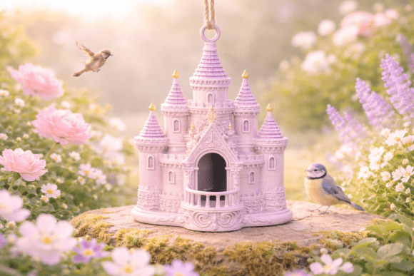 Fairytale Castle Birdhouse - Hanging Deco: Merging Whimsy with Functional Garden Design