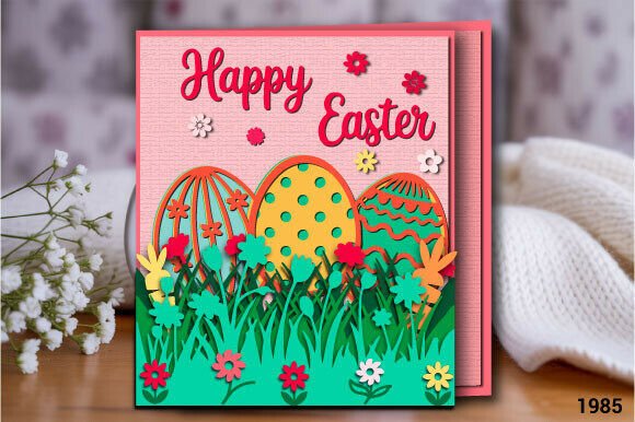 Happy Easter Egg Garden Card SVG 1985: A Layered Papercut Design for Spring