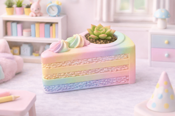 Mini Cake Planter STL: Tiny Desk Decor Asset
