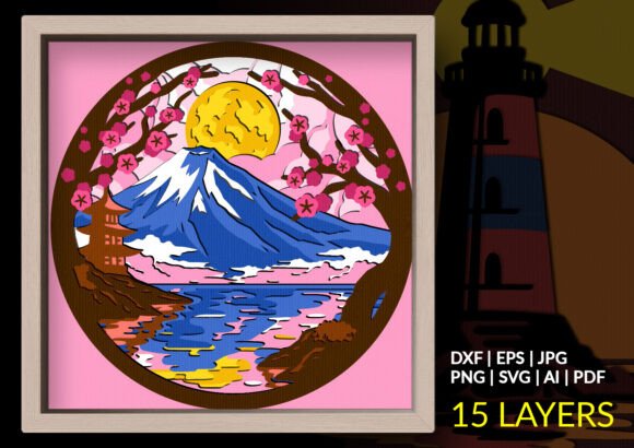 Mount Fuji Cherry Blossom Shadow Box SVG Guide