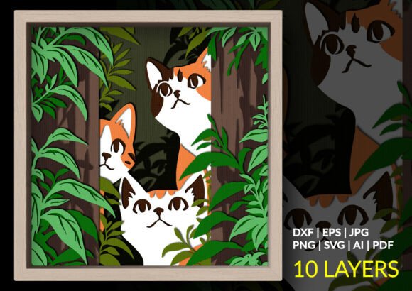 Three Curious Cats Shadow Box: A Layered Papercut