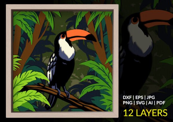 Toucan Jungle Shadow Box: Bird Paper Art